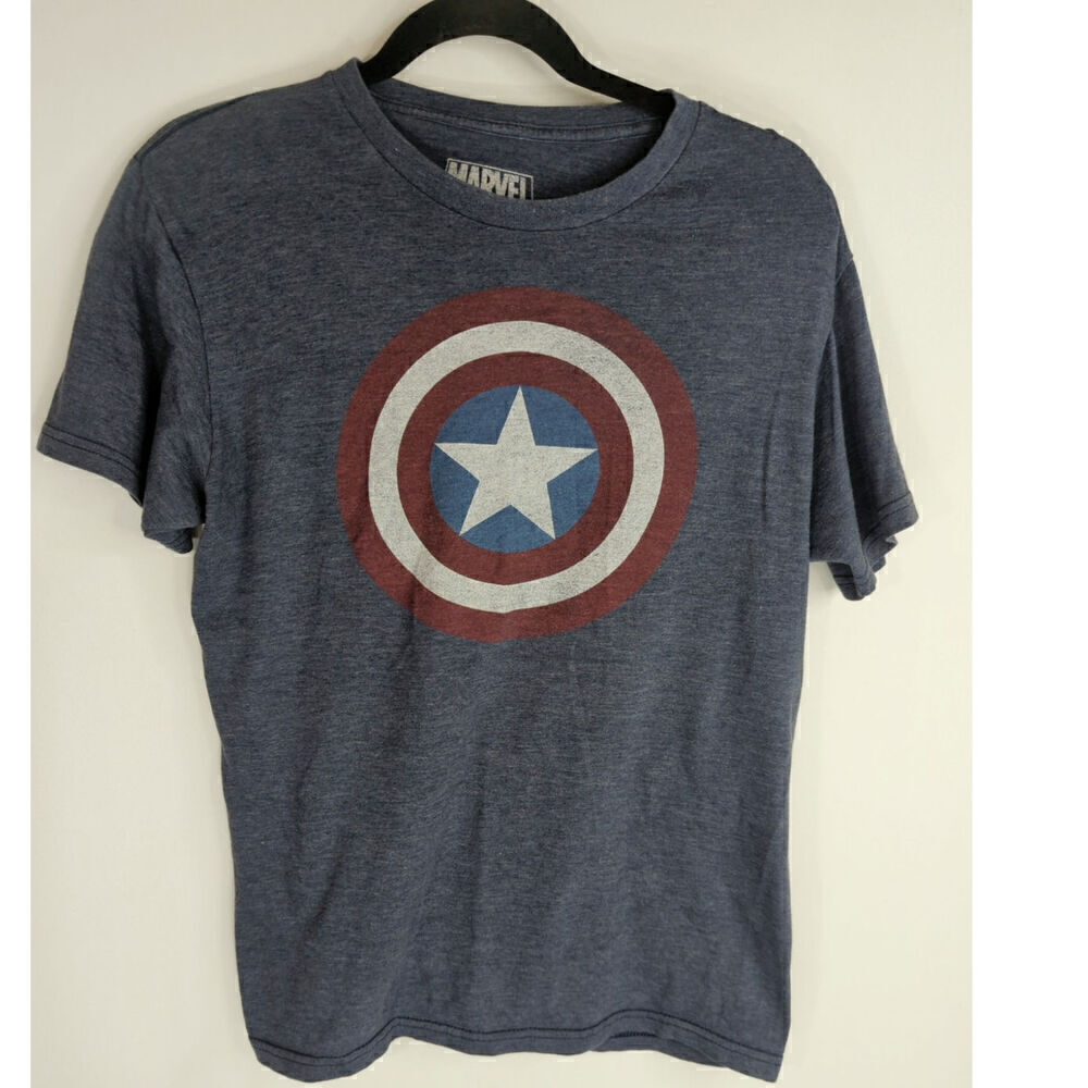 Marvel‎ Men's Short Sleeve Crew Neck Captain America Tee Shirt Blue Size Medium